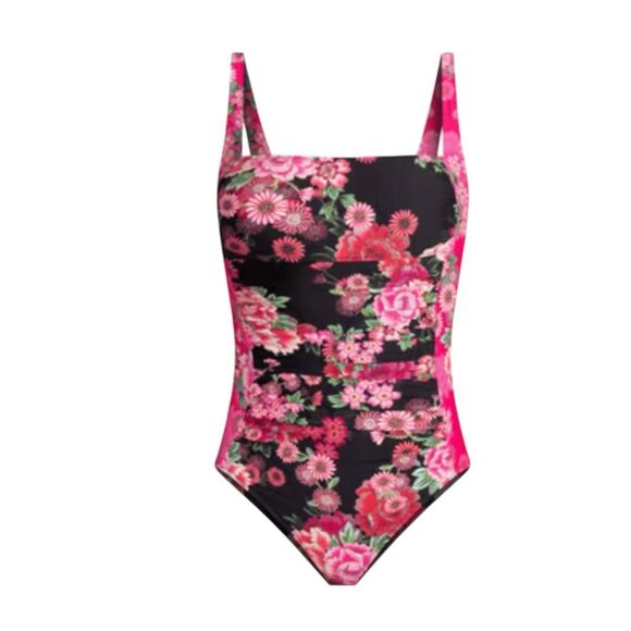 JOHNNY WAS PINK FLORAL RUCHED ONE PIECE. - RETAIL $198 - Picture 8 of 16